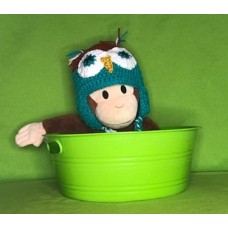 Rust and Turquoise Owl Hat (6-12 mth)