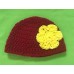 Burgundy with Bright Yellow Flower Hat (0-3 mths)